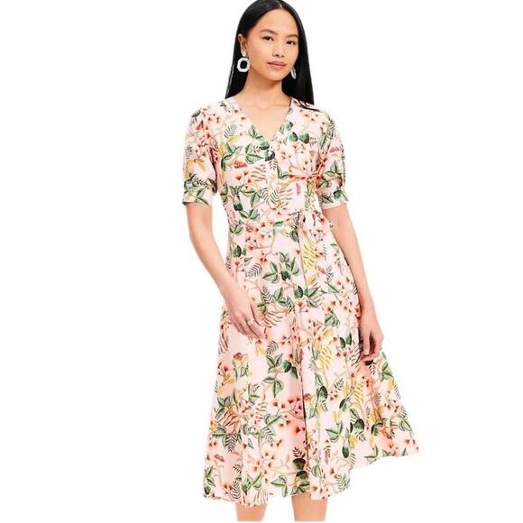LOFT Dresses & Skirts - LOFT Sugar Peach Leafed Dobby Size 14 Women's Shirtdress NWT (SASH MISSING) #CC